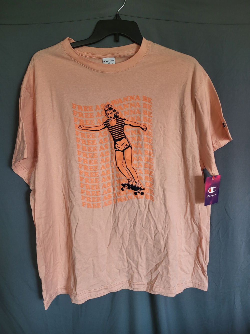 Nwt Womens Size XL Champion Peach Skateboard Graphic Short Sleeve Tee